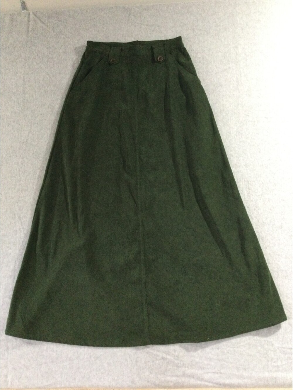 Vtg Chadwick's Dark Green Faux Suede A-Line Maxi Skirt Pockets size 4 small